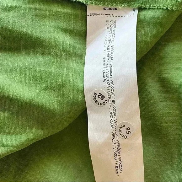 NEW MNG Mango Satin Green Long Formal Maxi V-Neck 3/4 Sleeve Minimalist Dress 6 - Picture 8 of 11